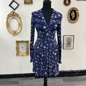 Free People Navy Floral Button-Front Mini Dress xs